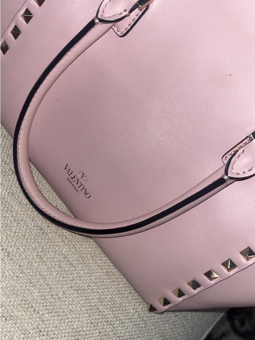 Valentino Garavani Blush Pink Leather Tote with Gold Pyramid Studs